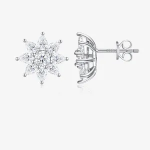 Pendientes de Botón de Copo de Nieve de Moissanita para Mujer Plata de Ley S925 Color D Moissanita Copo Joyería de Lujo Regalo GRA