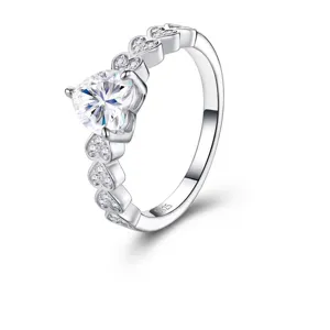 Anillo Corazón de Plata de Ley 925 con Moissanita para Mujer Moda Estilo Ins Lujo Ligero Strass Incrustado Joyería Regalo