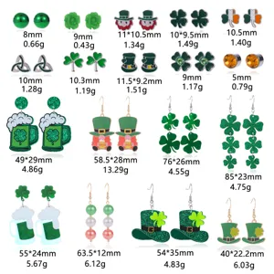 St. Patrick's Day oorbellen set met afmetingen en gewichten voor diverse groene stijlen