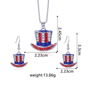Gedetailleerde afmetingen van de Independence Day strass hoed ketting en oorbellen set