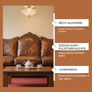 Detailed ingredient breakdown for Brunizo leather cleaning and maintenance wipes.