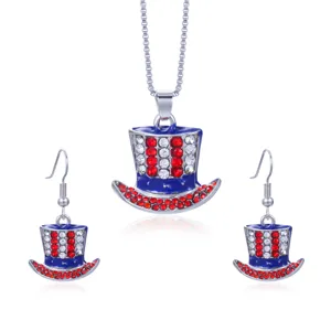 Sieradenset voor US Independence Day met patriottische vlaghoed ketting en oorbellen