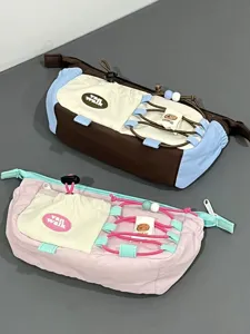 Cute cartoon multi-functional pencil case large capacity canvas storage bag with elastic cord