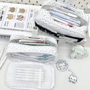 Grande capacità astuccio a pois carino borsa di conservazione di cancelleria per studenti