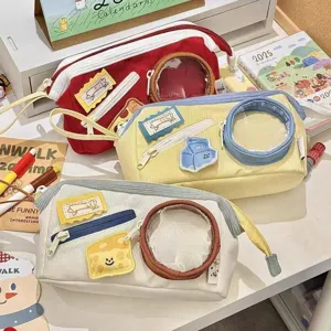 Cute Color-Block Cheese Milk Pencil Case Large Capacity Student Stationery Pouch Bag