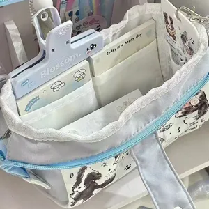 Canvas pencil pouch large capacity cute puppy stationery organizer for students school daily use