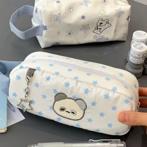 Leuke blauwe ster panda etui voor studenten, stijlvolle schrijfwaren opbergtas doos.
