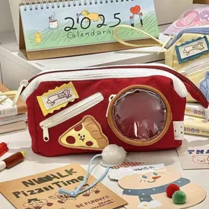 Cute colorblock cheese milk pencil case with transparent window, large capacity ita pouch.
