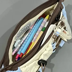 Cute multi-functional canvas pencil case, large capacity storage pouch for stationery.