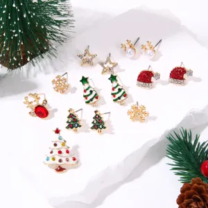 Festive collection of Christmas stud earrings with tree, reindeer and star designs.
