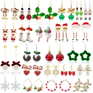 Christmas Stud Earrings Zinc Alloy Enamel Santa Claus Reindeer Snowflake Jewelry For Women Holiday Party Decoration