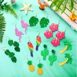 Collezione di orecchini hawaiani in acrilico colorato con tema di vacanza tropicale