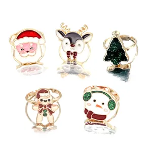 Verstellbare Cartoon Weihnachtsringe Für Kinder Zinklegierung Emaille Weihnachtsmann Schneemann Rentier Baum Lebkuchenmann Mädchen Schmuck