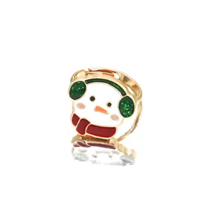 Niedlicher verstellbarer Cartoon-Schneemann-Ring für Kinder mit Weihnachts-Emaille-Design