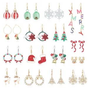 Kerst Oorbellen Set Voor Dames Zinklegering Strass Emaille Rendier Sneeuwvlok Boom Bel MERRY XMAS Oorknopjes Hangers