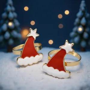 Portatovaglioli a Cappello di Natale in Lega di Zinco Smalto Rosso Fibbie per Tovaglioli per Decorazione Tavola Hotel Festa Casa