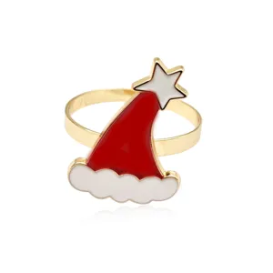 Portatovaglioli natalizio dorato con cappello di Babbo Natale in smalto rosso e stella