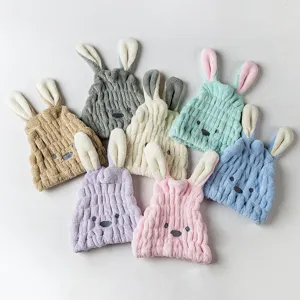 Bonnet de Séchage des Cheveux en Polaire Corail Oreilles de Lapin de Dessin Animé Hautement Absorbant Séchage Rapide Femmes Microfibre Douce