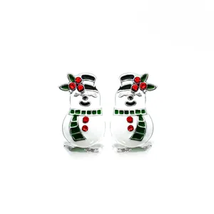 Charming festive Christmas snowman stud earrings with colorful enamel finish details