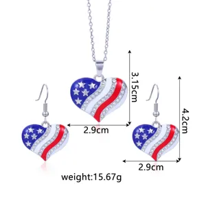 USA Onafhankelijkheidsdag hart ketting en oorbellen set met gedetailleerde maten