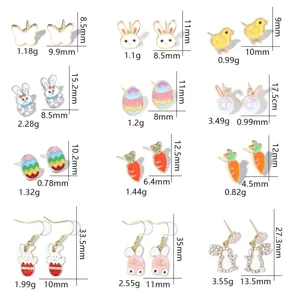 Detailed view of various colorful Easter earrings with specific size and weight measurements