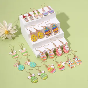 Detailed view of various cute Easter-themed earrings featuring rabbits and eggs for women