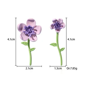 Detailed view of pink flower earrings with precise dimensions and weight measurements