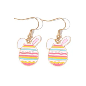 Colorful Easter egg rabbit earrings with pastel stripes for festive holiday party wear.