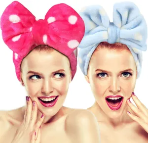 Plush bow headband soft fleece makeup spa hair band for women girls washing face cute