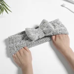 Grey bamboo charcoal fiber facial makeup hairband with a cute bow for daily cleansing routine