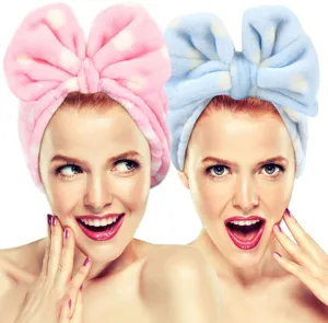 Soft flannel makeup headband with cute bow design, perfect for facial cleansing and daily skincare.