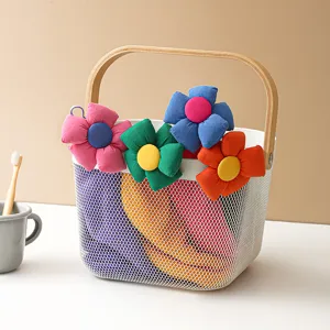 Hanging cartoon flower coral velvet hand towel, soft absorbent hand wiping cloth for kitchen.