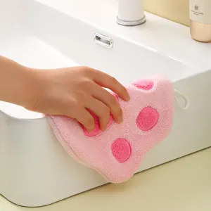 Coral fleece hanging hand towel with cute paw print design, super absorbent kitchen washcloth.