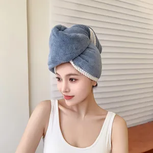 Thickened Coral Fleece Dry Hair Cap Double Layer Water Absorbent Quick Drying Hair Towel Wrap Cap for Women Bathroom
