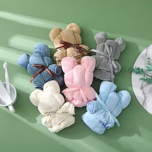 Coral fleece bear shape square towel cute gift towel set for wedding party daily use home.