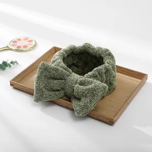Green bamboo charcoal fiber makeup headband for women, soft bow spa face washing hair band
