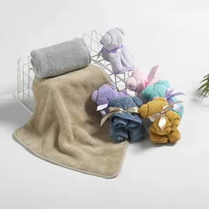 Coral fleece bear towel set, 30x30cm cute gift square towel for wedding favor and party.