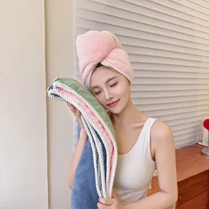 Thickened coral fleece double layer absorbent dry hair cap fast drying hair towel wrap
