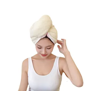 Thickened coral fleece dry hair cap, double layer water-absorbing hair drying towel wrap.