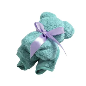 Coral velvet bear towel, cute folded square towel for wedding gifts and party favors 30x30cm
