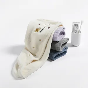 Coral Fleece Dry Hair Cap Quick Drying Water Absorbent Hair Towel Wrap With Button Cute Embroidery Women Hair Drying Cap