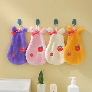 Hanging coral fleece hand towel cute cartoon embroidered absorbent kitchen bathroom towel