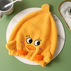 Schattige gele eend droogmuts van hoge dichtheid koraalvleece, super absorberende haarhanddoek.