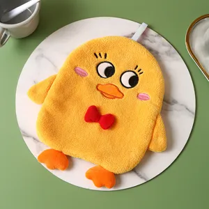 Schattige gele eend hangende handdoek van koraalvleece, super absorberende keukendoek.