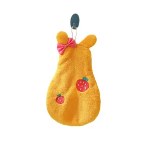 Cute hanging hand towel coral fleece cartoon embroidered kitchen absorbent wipe soft towel