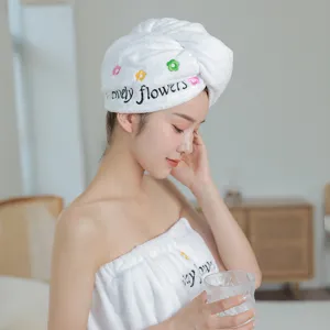Coral Fleece Dry Hair Cap Cute Cartoon Embroidered Quick Drying Absorbent Towel Wrap Cap For Women Bathroom Bathing