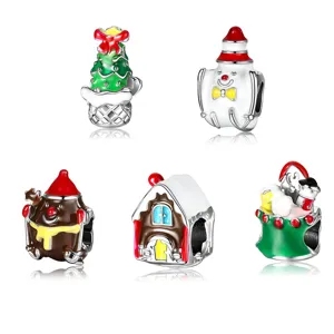 Collection of 5 colorful Christmas themed alloy charms for DIY bracelets and necklaces