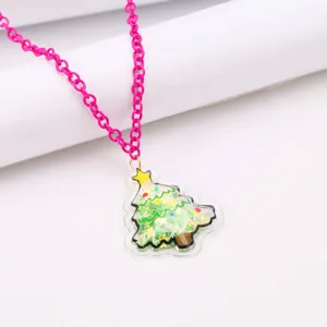 Joli collier à chaîne rose avec un pendentif sapin de Noël scintillant pour enfant