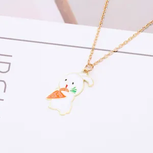 Detailed view of cute cartoon white rabbit enamel pendant necklace for Easter gift