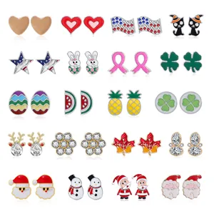 Westerse Creatieve Feestelijke Emaille Legering Oorknopjes Kerst Pasen Halloween Oorbellen Voor Vrouwen Mode Strass Sieraden Cadeau